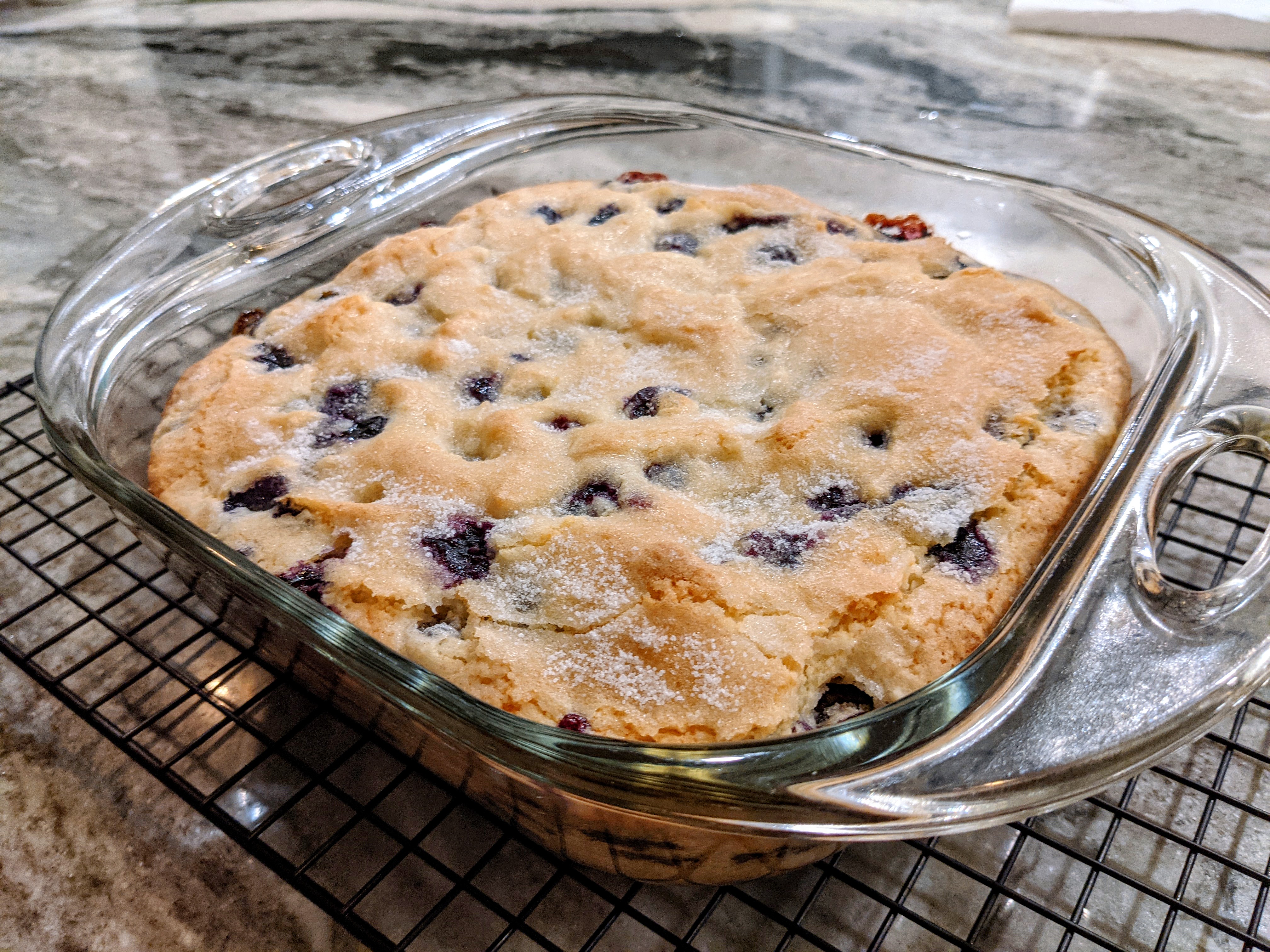 Photo of freshly baked Buttermilk Blueberry Breakfast Cake